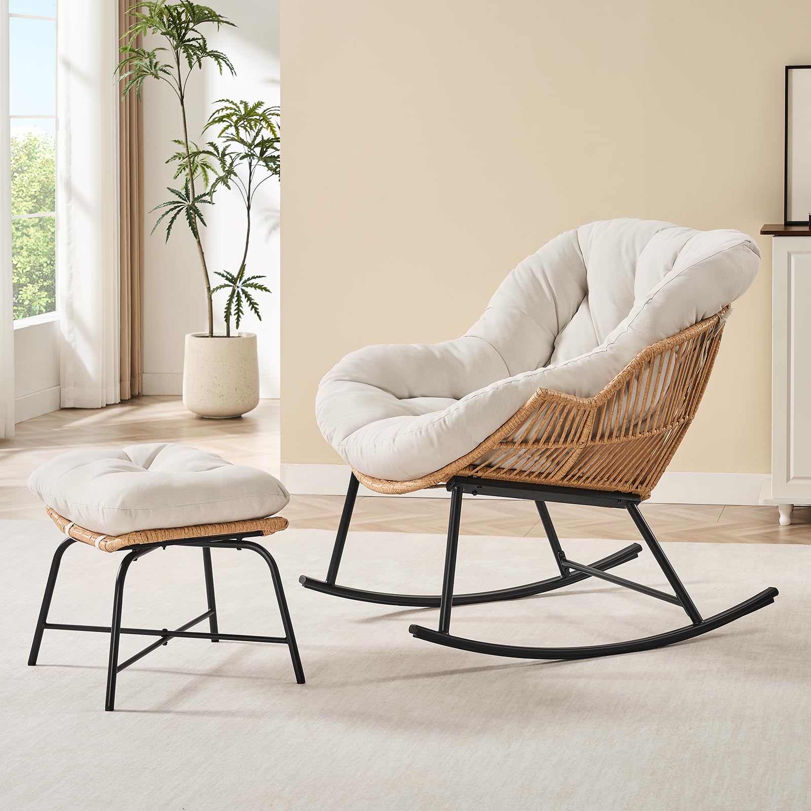 Outdoor Furniture Egg Chair - Kursi Goyang Papasan Rotan Abu-abu dengan