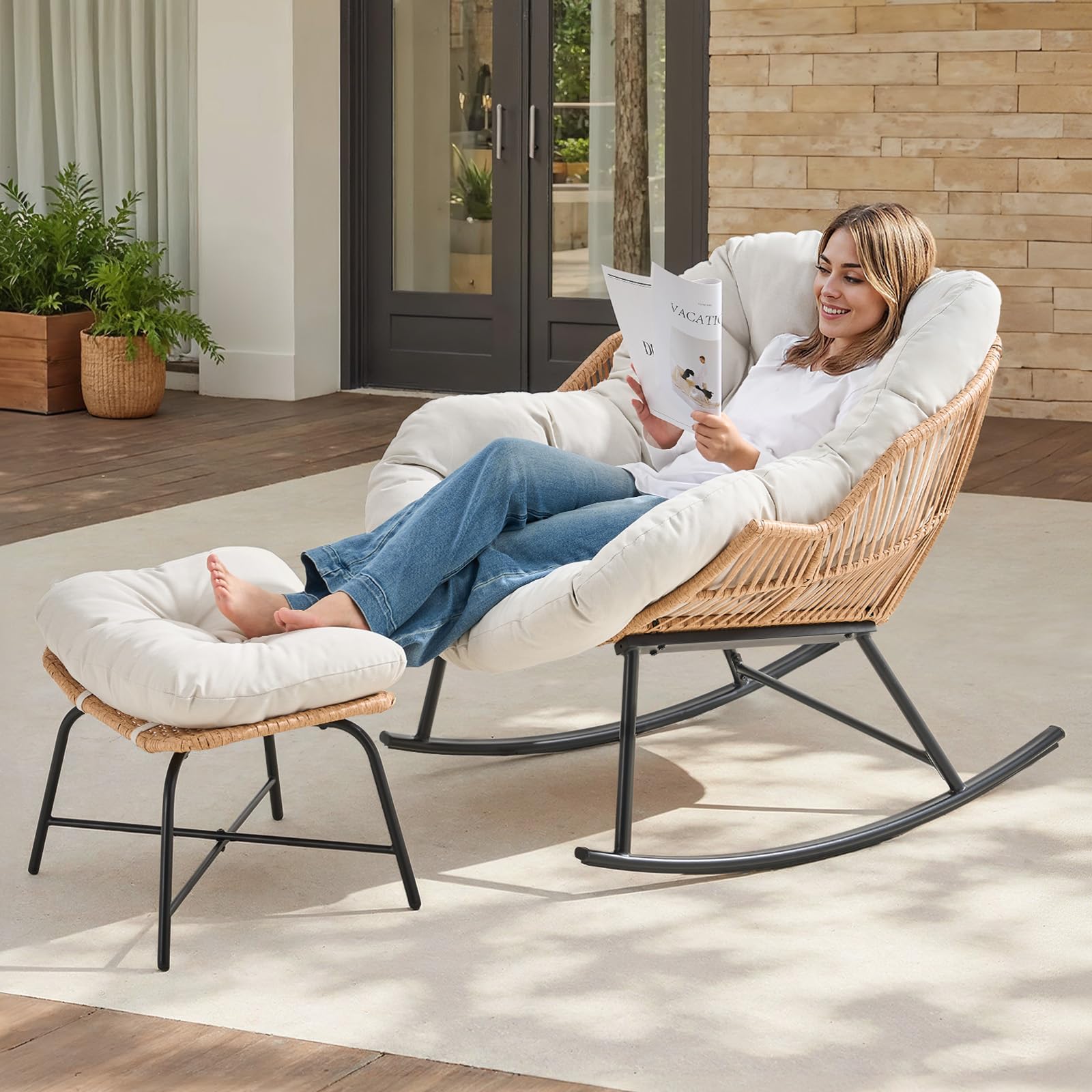 Kursi Goyang Papasan Rotan Abu - Outdoor Furniture Egg Chair ulasan dan harga